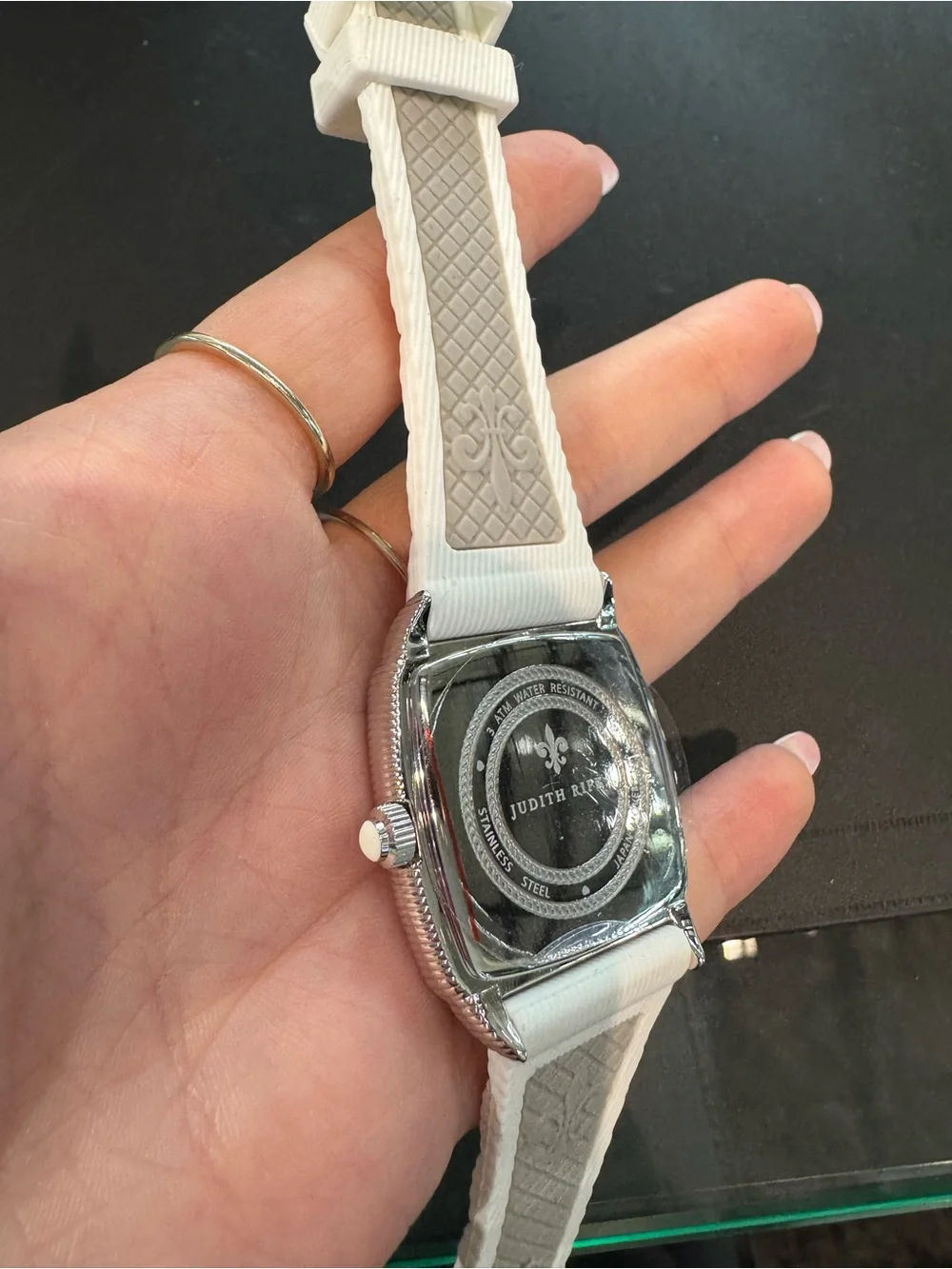 Judith Ripka Women's Stainless Steel Square Watch w/ MOP Dial & silicon strap